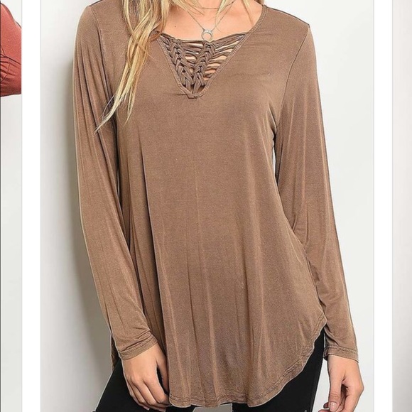 Criss cross mocha long sleeve - Picture 1 of 2
